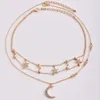 Collar con colgante de luna nueva y estrella, cadena de oro, Gargantilla multicapa bohemia, collares para mujeres y niñas, joyería de moda, regalo de Navidad