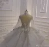 High Neck Ball Gown Wedding Dresses With Poet Long Sleeves Luxury Crystal Beaded Saudi Arabian Dubai Bridal Gown Plus Size 2022