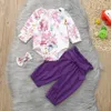 Nyfödd baby kläder set 3pcs girls floral romer jumpsuit toppar byxor huvudband outfits set roupas menina