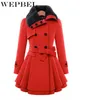 WEPBEL Womens Vintage Woolen Coat Double Buckle Trench Coats Lady Fur Collar Peacoat Winter Coat Jackets Outwear Plus Size 5XL