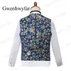 Gwenhwyfar hommes costumes 3 pièces 2019 Série de banquet d'automne Chrysanthemum Navy Blue Groom Men Tuxedos Double Breasted