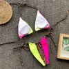 2019 Summer Beach Wear Neon Biquini Micro String MAINTURE PUST UP SEXY BIKINI Patchwork Léopard Swimwear Women Bathing Suit6807470