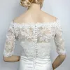 Vintage Bridal Jackor Vit Elfenben Bolero Bröllop Top Lace Appliques Half Sleeve Custom Made Button Back Plus Storlek Bröllop Tillbehör