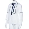 2018 Damen Tops und Blusen Vintage weiße Schleife O-Ausschnitt Langarm-Shirt Mode Büro Dame Kleidung Camisa Feminina