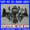 Kropp för Yamaha YZF 1000 YZF R 1 YZF-1000 Glansig Svart Hot YZFR1 00 01 Ram 236HM.4 YZF-R1 00 01 Bodywork YZF1000 YZF R1 2000 2001 Fairing