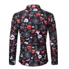 Fashion-jul Day Mens Casual Shirts Fashion Christmas Print Lapel Neck Single Breasted Mens T Shirts Designer Males Kläder