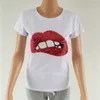 2018 T-shirts pour femmes été à manches courtes paillettes lèvres rouges t-shirt dames fitness harajuku blanc noir gris top t-shirts