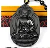 Naturligt Obsidian Halsband Shi Dari Buddha Hängsmycke Frostat Zodiac Sheep Monkey Denna Buddhas beskyddare