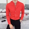 Vestido para hombre camisas Masculino Negocio Boda Camisa formal Caer Invierno Soporte Collar Para Hombres Manga Larga Negro Rojo Rojo Blanco Delgado Elegante Juventud