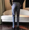 Moda męska Mężczyźni Ubierają Pant Plaid Business Casual Slim Fit Homme Klasyczne Rocznika Sprawdź Spodnie Garniturowe Spodnie Ślubne