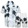 قمصان رجالي هاواي مجموعة 2019 أزياء الصيف القمصان الأزهار الرجال + طباعة شاطئ السراويل قصيرة الأكمام رياضية الرجال مجموعات روبا هومبر