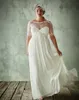 Fashion Plus Size Wedding Dresses With Half Sleeves Sheer Jewel Neck A Line Lace Appliqued Bridal Gowns Chiffon Empire Waist Wedding Dress
