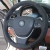 DIY Hand sewing Black Genuine Leather Suede Car Steering Wheel Cover for BMW F10 2014 520i 528i 2013 2014 730Li 740Li 750Li