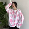 하라주쿠 암소 인쇄 스웨터 여자 느슨한 O 넥 넥 풀오버 여성 2019 봄 여성 의류