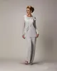 Elegant Plus Size Silver Mother's Pants Suit For Mother of The Bride Groom Beaded Chiffon Wedding Party Evening Gowns Prom Dr276S