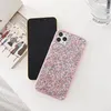 Coque arrière en verre couleur bonbon paillettes Vegan Bling Bling brillant coque de téléphone d'été pour iPhone 11 Pro Max XR XS 8 Plus SE