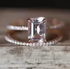 Female Square Ring Set Luxury Rose Gold Filled Crystal Zircon Ring Wedding Band Promise Engagement Rings For Women Jewelry Gifts2526775