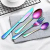 4pcs/set Stainless Steel Dinnerware Elegant Flatware Cutlery Set Dinner Knives Spoons Forks Tableware for Home Kitchen Restaurant 0426