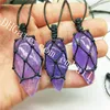 10st Polerad naturlig lavendel Point Amethyst Crystal Stone Macrame Pendant Halsband Bohemian Hippie Amethyst ädelsten Justerbar halsband