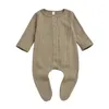 Baby Footies Kids Boys Girls Solid Article Pit Jumpsuits Infant Plaid Pocket Rompers Newborn Long Sleeve Knitted Button Onesies YP716