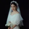 2020 In voorraad Goedkope Bruidsluiers Vintage Bruiloft Sluier Lace Korte Parels Bruids Wit Ivory Wedding Accessoires