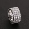 13mm Taille 6-12 4 Rangées Tennis Anneau Cuivre Or Argent Cubic Zircon Iced Out Anneaux Hip Hop Bijoux