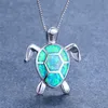 Boho Fashion Female Blue White Green Fire Opal Collana Collana in argento sterling 925 Collane con ciondoli a tartaruga grande per le donne