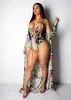 2019 Nuove donne sexy Summer Floral Print Beach Xlong Cloak Top Lace Up Body Sleeveless Body