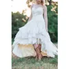 Country Western High Low Trouwjurken Lace Sweetheart Lace Up Back A-lijn Tiered Custom Made Bruidsjurken Plus Size