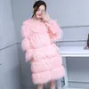 Mode- Winter rosa süßer Kunstpelzmantel Frauen lang haarig gestreift plus Größe Kunstpelzjacke 6xl hochwertige Damenmode 2018