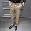 Yasuguoji Brytyjski Styl Dress Suign Pant Man 2020 Nowa Plaid Garnitur Pant Mężczyźni Designer Dżentelmeni Business Casual Work Spodnie