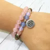 MG0561 Natural Rose Quartz Women`s Mala Yoga Armband Set 8 mm Unakiet Spirituele Armband Lotus Charm Energy Armband