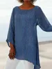 2019 Camicia a maniche lunghe da donna casual in cotone e lino casual con maniche larghe