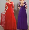 Red Long Sleeves Lace Mother's Dresses With 3/4 Sleeves Long Floor Formal Appliques Wedding Guests Dress