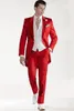Mode-Design-roter Frack-Bräutigam-Smoking mit spitzem Revers, bestes Herren-Hochzeitskleid, Abschlussball, Feiertagsanzüge, nach Maß, zweiteilig (Jacke + Hose)