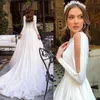 Bröllopsklänning Elegant Satin Aline Fashion Long Sleeve Vestido de Novia 2020 Simple Princess Train Knappar Back Bridal Gown3868193