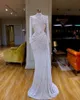 Shiny White Mermaid Long Sleeves High Neck Evening Dresses Sequined Lace Evening Gowns Sequin Sexy Dress Formal