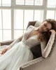 Modest Long Sleeve 2020 Satin Wedding Dresses A Line Deep V Neck Side Split Bridal Gowns Backless Country Wedding Gown