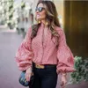 Kadın Çizgili Gömlek Bahar Uzun Kollu Bluzlar Gömlek Ofis Bayan V Yaka Gömlek Casual Tops Artı Boyutu
