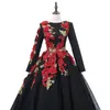 Vintage czarna koronkowa suknia balowa z długim rękawem sukienki na bal mat