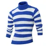 Heren Sweaters Winter Fashion Stripe Print Design Grote Size Turtleneck Trui Lange Mouw Contrast Casual