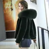 Schaf Shearling Echt-Pelz-Mantel-Frauen-Winter-Kaschmir-Jacke Große Pelzkragen mit Kapuze Mäntel weibliche kurze Outwear WYQ765