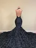 Luxury Evening Dresses Sexy Halter 3D Hand Made Flower Mermaid Prom Gowns See Through Celebrity Pageant Gowns Custom Party Dress