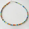 Bohemian Beaded Choker Seed Bead Necklaces Hawaiian Glass Beaded Chain Jewelry Colorful Rainbow Choker for Women Girls