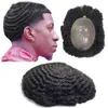 Proste Peruki Slicone 15mm Afro Curl 1B Pełna Pu Toupee Męskie Wig Indian Virgin Remy Wymiana Ludzki Własna Wymiana dla Czarnych Mężczyzn Express Dostawa