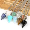 Mode classique collier pierre naturelle hexagonale pendule chaîne pendentif 14 couleurs conique âme Swing balle cristal collier bijoux