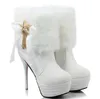 Plus storlek 34 till 42 till 46 Eleagnt Sexy White Fur Boots Platform High Heels Ankel Booties Luxury Women Designer Boots TradingBear