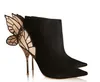 送料無料2019レディース羊の皮のスエード尖った靴ハイヒールの固体蝶の装飾品Sophia Websterブーツサンダルシューズブラック34-42