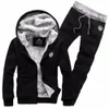 Heren Trainingspak Mode Dik Fluwelen Sportpak Mannen Warm Hooded Trainingspak Track Hoodie Zweetkostuums Set Rits Zwarte Sweatshirts voor Man