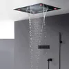 Modern Banyo Mat Siyah Duş Seti Gizli Tavan Büyük LED Duş Başlığı Paneli 600 * 800mm Yağış Şelale Termostatik Duş Bataryaları